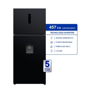 Heladera Inverter - Freezer Arriba - 457L - Negra